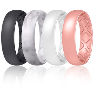 Egnaro Inner Arc Ergonomic Breathable Design, Silicone Rings for Women with Half Sizes, Women's Silicone Wedding Band, 6mm Wide - 2mm Thick