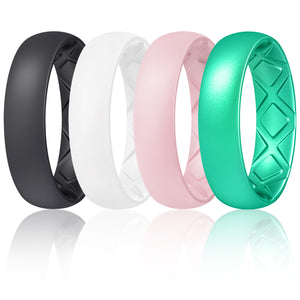 Egnaro Inner Arc Ergonomic Breathable Design, Silicone Rings for Women with Half Sizes, Women's Silicone Wedding Band, 6mm Wide - 2mm Thick