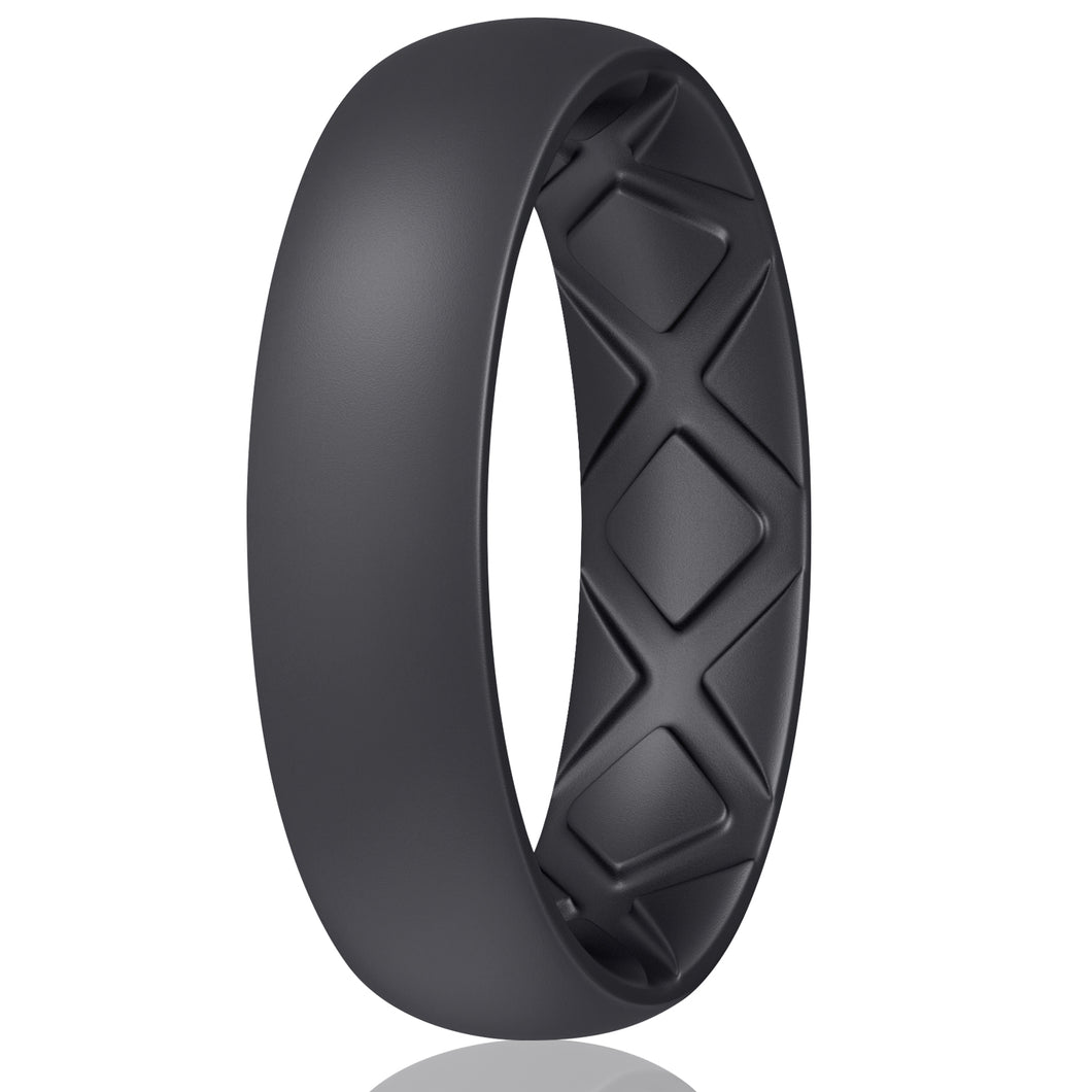 Egnaro Inner Arc Ergonomic Breathable Design, Silicone Rings for Women with Half Sizes, Women's Silicone Wedding Band, 6mm Wide - 2mm Thick