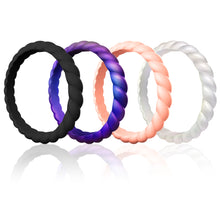 Load image into Gallery viewer, Egnaro Silicone Wedding Ring for Women,Seamless Thin and Stackble Braided Rubber Wedding Bands Rubber Rings for Women
