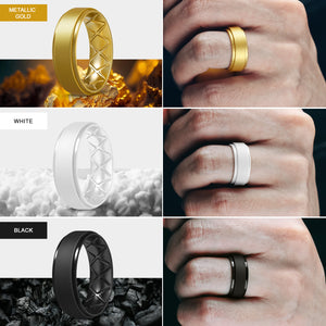 Egnaro Inner Arc Ergonomic Breathable Design, Silicone Rings Mens with Half Sizes, 7 Rings / 4 Rings / 1 Ring Rubber Wedding Bands, 8.5mm Wide-2mm Thick