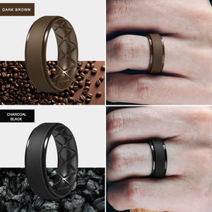 Egnaro Inner Arc Ergonomic Breathable Design, Silicone Rings Mens with Half Sizes, 7 Rings / 4 Rings / 1 Ring Rubber Wedding Bands, 8.5mm Wide-2mm Thick