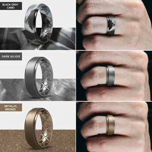 Egnaro Inner Arc Ergonomic Breathable Design, Silicone Rings Mens with Half Sizes, 7 Rings / 4 Rings / 1 Ring Rubber Wedding Bands, 8.5mm Wide-2mm Thick