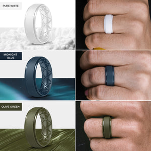 Egnaro Inner Arc Ergonomic Breathable Design, Silicone Rings Mens with Half Sizes, 7 Rings / 4 Rings / 1 Ring Rubber Wedding Bands, 8.5mm Wide-2mm Thick