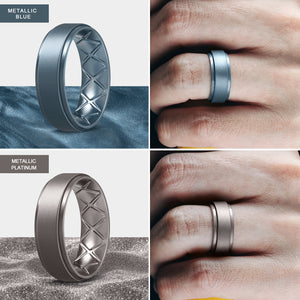 Egnaro Inner Arc Ergonomic Breathable Design, Silicone Rings Mens with Half Sizes, 7 Rings / 4 Rings / 1 Ring Rubber Wedding Bands, 8.5mm Wide-2mm Thick