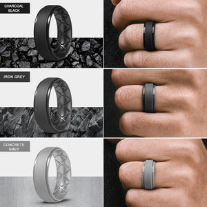 Egnaro Inner Arc Ergonomic Breathable Design, Silicone Rings Mens with Half Sizes, 7 Rings / 4 Rings / 1 Ring Rubber Wedding Bands, 8.5mm Wide-2mm Thick