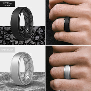 Egnaro Inner Arc Ergonomic Breathable Design, Silicone Rings Mens with Half Sizes, 7 Rings / 4 Rings / 1 Ring Rubber Wedding Bands, 8.5mm Wide-2mm Thick