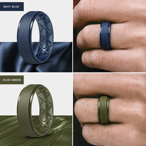 Egnaro Inner Arc Ergonomic Breathable Design, Silicone Rings Mens with Half Sizes, 7 Rings / 4 Rings / 1 Ring Rubber Wedding Bands, 8.5mm Wide-2mm Thick