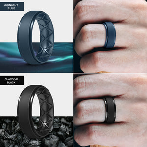 Egnaro Inner Arc Ergonomic Breathable Design, Silicone Rings Mens with Half Sizes, 7 Rings / 4 Rings / 1 Ring Rubber Wedding Bands, 8.5mm Wide-2mm Thick