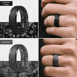 Egnaro Inner Arc Ergonomic Breathable Design, Silicone Rings Mens with Half Sizes, 7 Rings / 4 Rings / 1 Ring Rubber Wedding Bands, 8.5mm Wide-2mm Thick