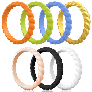 Egnaro Silicone Wedding Ring for Women,Seamless Thin and Stackble Braided Rubber Wedding Bands Rubber Rings for Women