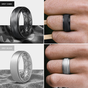 Egnaro Inner Arc Ergonomic Breathable Design, Silicone Rings Mens with Half Sizes, 7 Rings / 4 Rings / 1 Ring Rubber Wedding Bands, 8.5mm Wide-2mm Thick