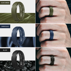 Egnaro Inner Arc Ergonomic Breathable Design, Silicone Rings Mens with Half Sizes, 7 Rings / 4 Rings / 1 Ring Rubber Wedding Bands, 8.5mm Wide-2mm Thick