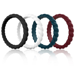 Egnaro Silicone Wedding Ring for Women,Seamless Thin and Stackble Braided Rubber Wedding Bands Rubber Rings for Women