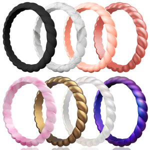 Egnaro Silicone Wedding Ring for Women,Seamless Thin and Stackble Braided Rubber Wedding Bands Rubber Rings for Women
