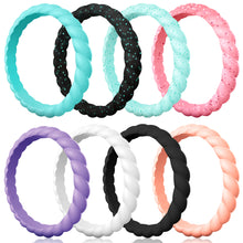 Load image into Gallery viewer, Egnaro Silicone Wedding Ring for Women,Seamless Thin and Stackble Braided Rubber Wedding Bands Rubber Rings for Women
