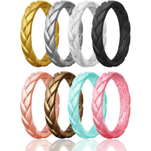 Egnaro Silicone Ring Women Thin Womens Stackable Rings Silicone Rubber Wedding Bands Bridal Jewelry Set Flame Leaves Anniversary Rings Promise Rings