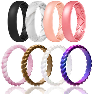 Egnaro Silicone Wedding Bands Women, Inner Arc Ergonomic Breathable Design Silicone Rubber Wedding Bands Rubber Rings for Women