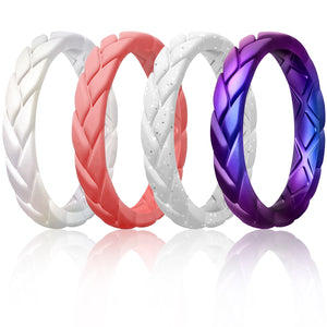 Egnaro Silicone Ring Women Thin Womens Stackable Rings Silicone Rubber Wedding Bands Bridal Jewelry Set Flame Leaves Anniversary Rings Promise Rings