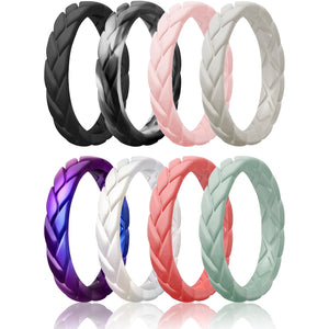 Egnaro Silicone Ring Women Thin Womens Stackable Rings Silicone Rubber Wedding Bands Bridal Jewelry Set Flame Leaves Anniversary Rings Promise Rings